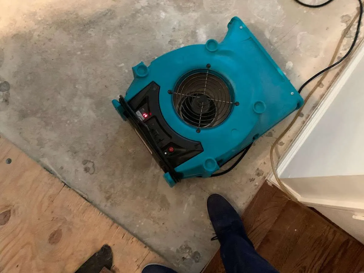 Air mover drying subfloor during Leak Detection & Repair in Berkeley
